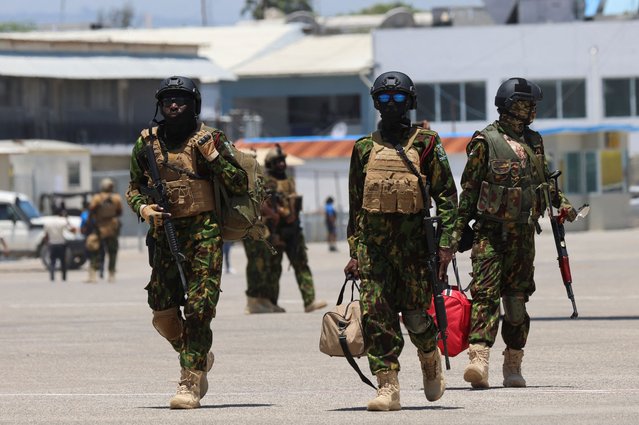 Members of the second contingent of Kenyan police walk after arriving in the Caribbean country as part of a peacekeeping mission, in Port-au-Prince, Haiti on July 16, 2024. (Photo by Ralph Tedy Erol/Reuters)