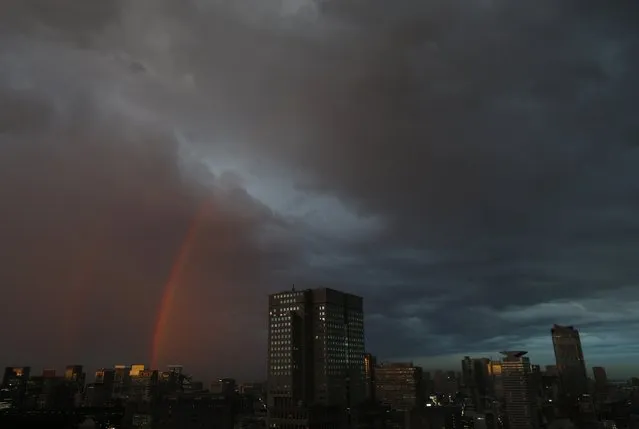 Twin rainbows appear over skyscrapers at sunset after Typhoon Neoguri passed through the region, in Tokyo July 11, 2014. (Photo by Issei Kato/Reuters)