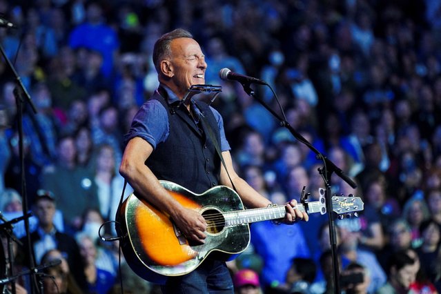 Bruce Springsteen performs during a campaign rally for Kamala Harris in Philadelphia, Pennsylvania on October 28, 2024. (Photo by Kevin Lamarque/Reuters)