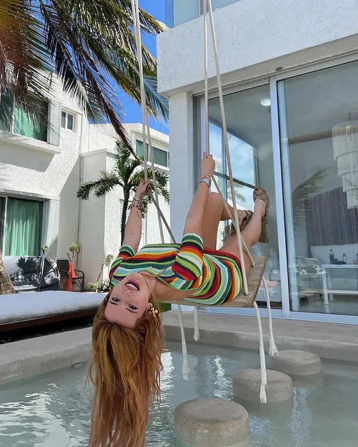 Bella Thorne in the second decade of August 2022 posted a photo of herself swinging above water via Instagram, captioning it, “I would have a threesome with myself”. (Photo by bellathorne/Instagram)