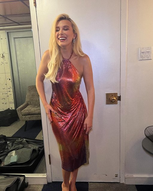 British actress Millie Bobby Brown in the second decade of March 2025 sparkles in a cute dress from Paris Hilton. (Photo by milliebobbybrown/Instagram)