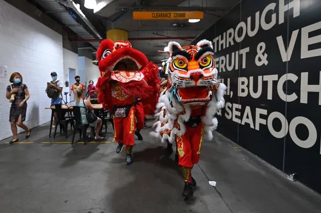 Performers participate in a lion and tiger dance as part of Lunar New Year celebrations at Paddy’s Markets in Chinatown, Sydney, Australia​, 29 January 2022. (Photo by Steven Saphore/EPA/EFE)