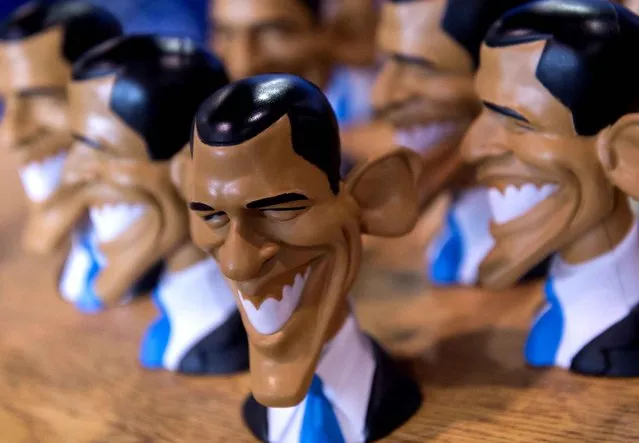 Stress balls shaped like US President Barack Obama are seen during the annual Conservative Political Action Conference (CPAC) 2016 at National Harbor in Oxon Hill, Maryland, outside Washington, March 3, 2016. Republican activists, organizers and voters gather for the Conservative Political Action Conference at a critical moment for the Republican Party as Donald Trump marches towards the presidential nomination and GOP stalwarts consider whether – or how – to stop him. (Photo by Saul Loeb/AFP Photo)