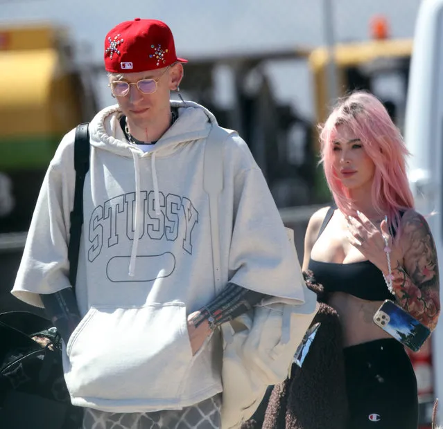 The sеxy American actress Megan Fox and her boyfriend, American rapper Machine Gun Kelly arriving in Mexico to spend a few days of rest in an exclusive resort on March 4, 2024. (Photo by Clasos.com.mx/Splash News and Pictures)