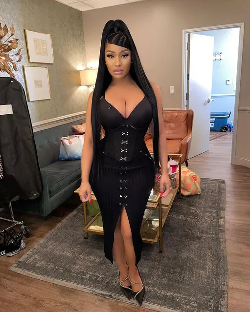Trinidadian-born rapper Nicki Minaj keeps her bust contained in a corset in the first decade of February 2022. (Photo by nickiminaj/Instagram)