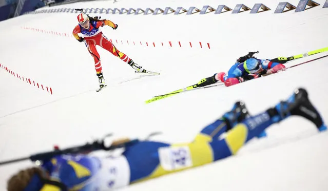 Jialin Tang of Team China skis during Women's Biathlon 7.5km Sprint at National Biathlon Centre during day 7 of Beijing 2022 Winter Olympics on February 11, 2022 in Zhangjiakou, China. (Photo by Kim Hong-Ji/Reuters)