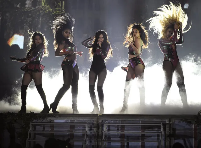 Ally Brooke, from left, Dinah-Jane Hansen, Camila Cabello, Lauren Jauregui and Normani Hamilton of Fifth Harmony, perform “Work From Home” at the Billboard Music Awards at the T-Mobile Arena on Sunday, May 22, 2016, in Las Vegas. (Photo by Chris Pizzello/Invision/AP Photo)