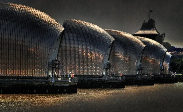 “Barrier Rainstorm”. Brian Denton’s image of rain falling on the Thames Barrier, UK, also made the shortlist. (Photo by Brian Denton/2019 Weather Photographer of the Year/RMetS)