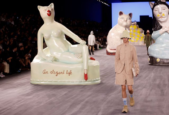 A model presents a creation by designer Kim Jones as part of his Menswear ready-to-wear Spring/Summer 2025 collection show for fashion house Dior Homme during Men's Fashion Week in Paris, Paris, France, on June 21, 2024. (Photo by Johanna Geron/Reuters)