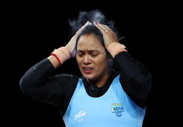 Punam Yadav of Team India reacts during the Women's Weightlifting 76kg – Final on day five of the Birmingham 2022 Commonwealth Games at NEC Arena on August 02, 2022 on the Birmingham, England. (Photo by Hannah Mckay/Reuters)