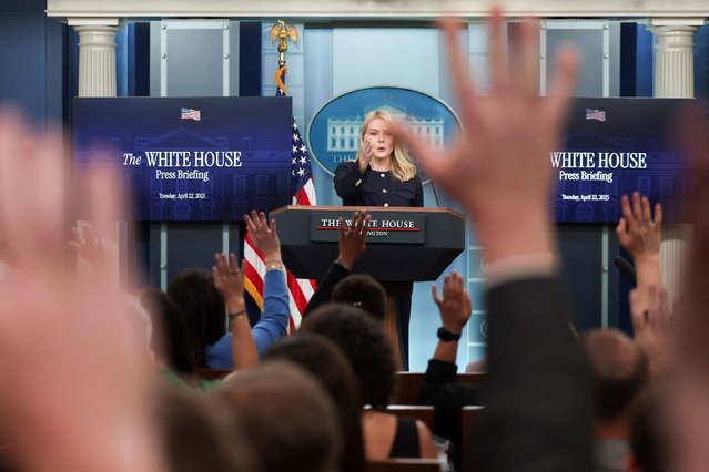 White House Press Secretary Karoline Leavitt takes a question during a press briefing at the White House in Washington on April 22, 2025. (Photo by Leah Millis/Reuters)