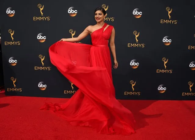 Priyanka Chopra arrives at the 68th Primetime Emmy Awards on Sunday, September 18, 2016, at the Microsoft Theater in Los Angeles. (Photo by Jordan Strauss/Invision/AP Photo)