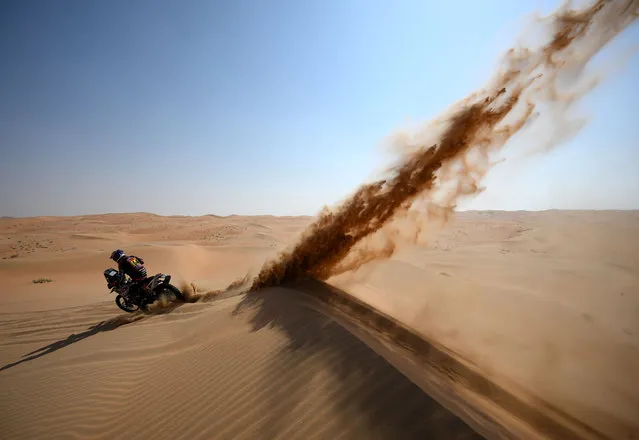 Bolivia's biker Daniel Jager Nosiglia competes during the Stage 10 of the Dakar 2023, between Haradh and Shaybah, Saudi Arabia, on January 11, 2023. (Photo by Franck Fife/AFP Photo)