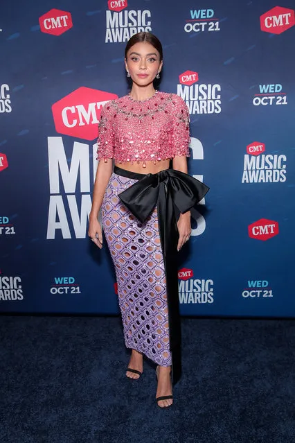 In this image released on October 21, American actress Sarah Hyland attends the 2020 CMT Awards broadcast on Wednesday October 21, 2020. (Photo by Rich Fury/CMT2020/Getty Images for CMT)