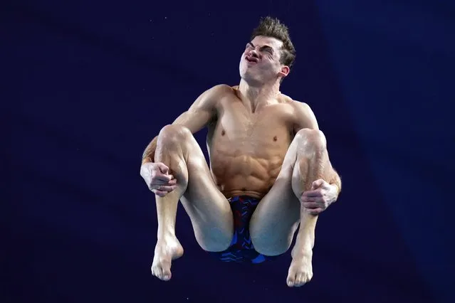 Ross Haslam of Great Britain competes during the men's 3m springboard diving semifinal at the World Aquatics Championships in Doha, Qatar, Wednesday, February 7, 2024. (Photo by Hassan Ammar/AP Photo)