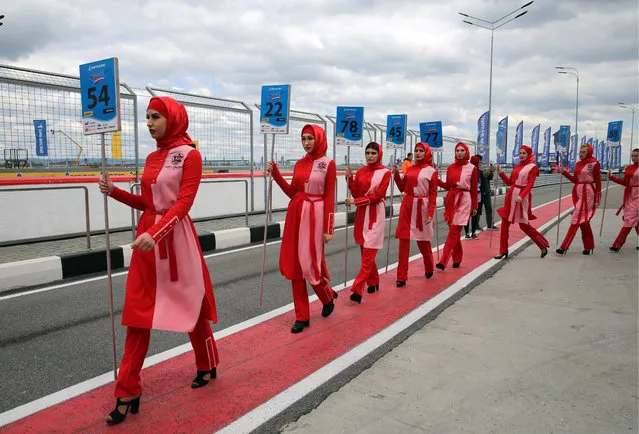Girls during a race of the 2019 Russian Circuit Racing Series at Fort Grozny Autodrom in Grozny, Russia on April 21, 2019. (Photo by Yelena Afonina/TASS)