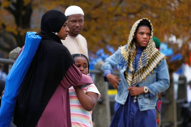 People gather in the aftermath of a shooting at an Eid al-Fitr event in Philadelphia, Wednesday, April 10, 2024. (Photo by Matt Rourke/AP Photo)