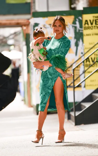 Chrissy Teigen and daughter Luna Stephens seen on the streets of Manhattan on June 24, 2019 in New York City. (Photo by James Devaney/GC Images)
