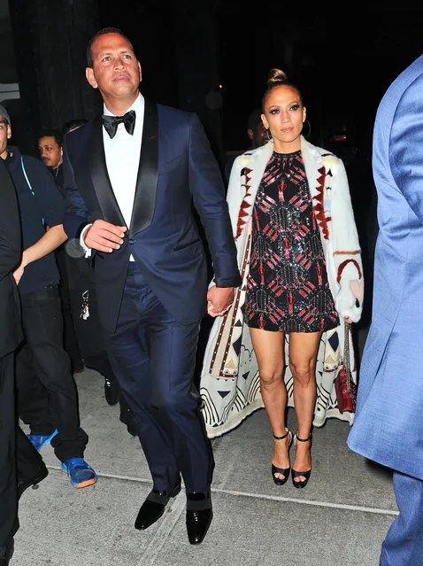 Jennifer Lopez and Alex Rodriguez are hand in hand as they attend the Met Gala after party at Boom Boom Room in NYC on May 1, 2017. (Photo by  Splash News and Pictures)