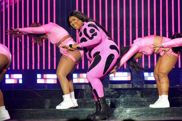 American rapper Lizzo performs at the United Center on Wednesday, May 17, 2023, in Chicago. (Photo by Rob Grabowski/Invision/AP Photo)