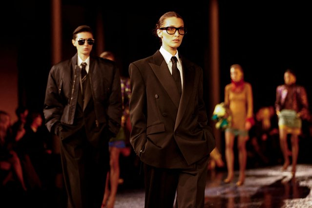 Model Bella Hadid presents a creation by designer Anthony Vaccarello as part of his Spring/Summer 2025 Women's ready-to-wear collection show for fashion house Saint Laurent during Paris Fashion Week in Paris, France, on September 24, 2024. (Photo by Johanna Geron/Reuters)