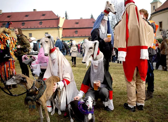 People wear masks and costumes for the Masopust carnival to celebrate the start of spring in Roztoky, Czech Republic on February 15, 2020. (Photo by Xinhua News Agency/Rex Features/Shutterstock)
