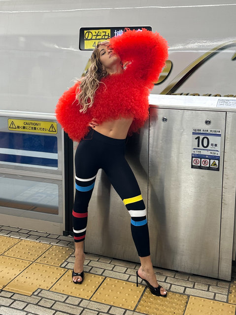 British singer-songwriter Rita Ora brought smiles to her fans in Japan as she playfully posed for cameras on the train platform while promoting her Japan tour on October 16, 2024. (Photo by Junichi Seki/Splash News and Pictures)