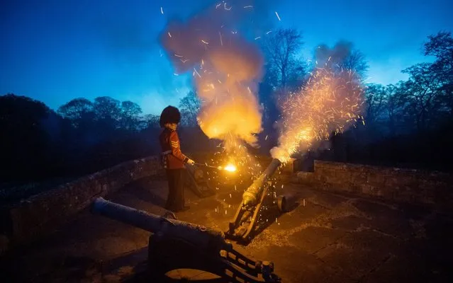 Cannons are fired from Belvoir Castle in Leicestershire, England on April 18, 2020, to acknowledge the work being done by NHS workers, carers and key workers to fight the coronavirus pandemic. (Photo by Joe Giddens/PA Images via Getty Images)