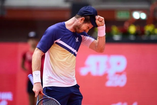 Andy Murray of Great Britain reacts  in his quarterfinal match against Sebastian Korda of USA during day five of the Gijon Open ATP 250 at Palacio de Deportes La Guia on October 14, 2022 in Gijon, Spain. (Photo by Juan Manuel Serrano Arce/Getty Images)