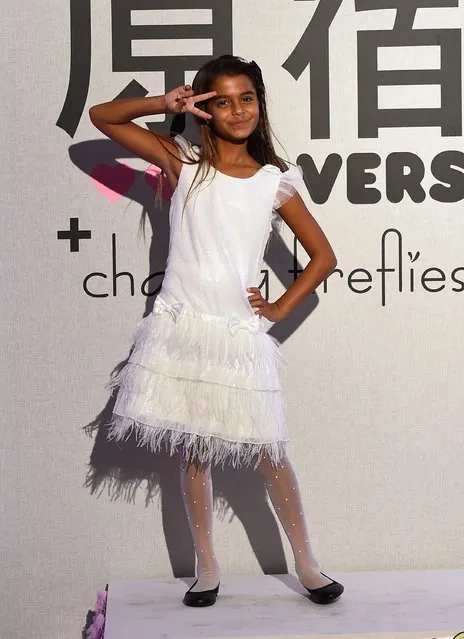 A child poses on the runway during a party hosted by Chasing Fireflies to introduce Gwen Stefani's Harajuku Lovers children's collection at Duff's Cakemix on September 24, 2015 in West Hollywood, California. (Photo by Frazer Harrison/Getty Images for Chasing Fireflies)