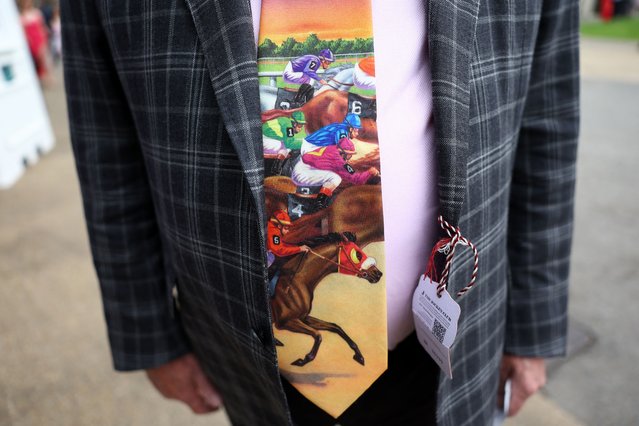 A racegoers tie is pictured at Aintree racecourse on ladies day during the Grand National Festival in Liverpool, Britain, on April 12, 2024. (Photo by Carl Recine/Reuters)
