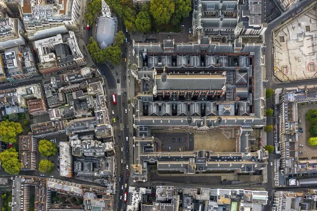 The Royal Courts of Justice in the Strand is a familiar sight at street level but looks very different from the air. (Photo by Jeffrey Milstein/Rex Features/Shutterstock)