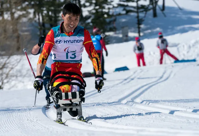 Xiaoming Gao CHN competes during the Cross-Country Skiing sitting Men’s 15km at the Alpensia Biathlon Center. The Paralympic Winter Games, PyeongChang, South Korea, Sunday 11th March 2018. (Photo by Bob Martin/Reuters/OIS/IOC)