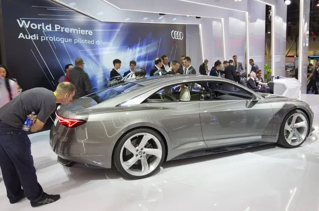 The Audi Prologue piloted driving concept car is displayed after being unveiled at the 2015 International Consumer Electronics Show (CES) in Las Vegas, Nevada January 6, 2015. The autonomous driving system uses a laser scanner, several video cameras, radar sensors and ultrasound sensors. (Photo by Steve Marcus/Reuters)