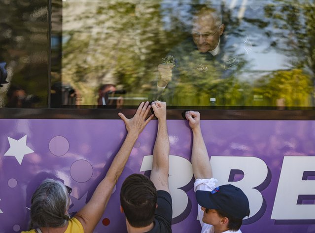 Crew member of the expedition 72 to International Space Station (ISS) NASA astronaut Don Pettit gestures as he leave a 'Cosmonaut' hotel and board a bus during a send-off ceremony before the launch of the Soyuz MS-26 spacecraft at the Baikonur cosmodrome, Kazakhstan, 11 September 2024. Crew members Roscosmos cosmonauts Alaxey Ovchinin, Ivan Vagner and NASA astronaut Don Pettit are scheduled to launch on the Soyuz MS-26 to the International Space Station (ISS) on 11 September 2024. (Photo by Maxim Shipenkov/EPA/EFE)