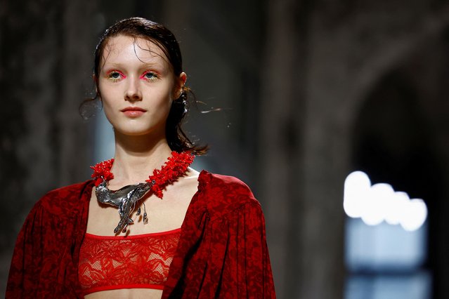 A model presents a creation by the creative studio of fashion house Dries Van Noten during their Spring/Summer 2025 Women's ready-to-wear collection show at Paris Fashion Week in Paris, France, on September 25, 2024. (Photo by Sarah Meyssonnier/Reuters)