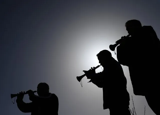Musicians play a traditional “zouria” instrument during the wedding ceremony of Bulgarian Muslims Fikrie Bindzheva and Azim Liumankov in the village of Ribnovo, in the Rhodope Mountains, February 15, 2015. (Photo by Stoyan Nenov/Reuters)