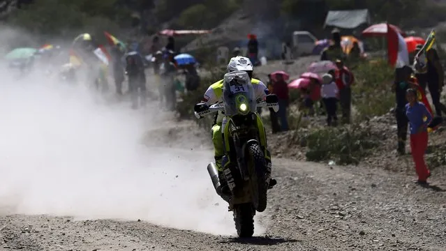 Ondrej Klymciw of Czech Republic rides his Husqvarna during the fifth stage Jujuy-Uyuni in the Dakar Rally 2016 near Uyuni, Bolivia, January 7, 2016. (Photo by Marcos Brindicci/Reuters)