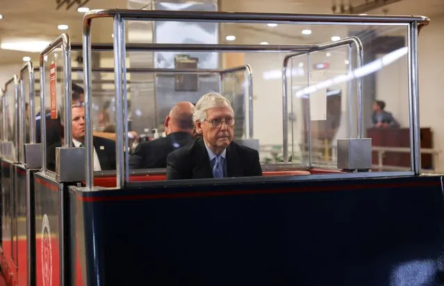 U.S. Senate Minority Leader Mitch McConnell (R-KY) arrives in a U.S. Senate subway car for a vote in the Senate on Capitol Hill in Washington, U.S., June 10, 2021. (Photo by Evelyn Hockstein/Reuters)