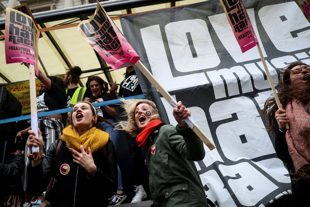 Protesters dance to music as they take part in an anti-racism march in London, Britain on March 16, 2019. (Photo by Simon Dawson/Reuters)
