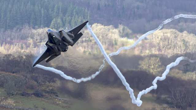 Jets fly as low as 500ft during training exercises in an area known as the Mach Loop in south Wales, UK in the first decade of March 2024. (Photo by Scott Hopkins/Caters News Agency