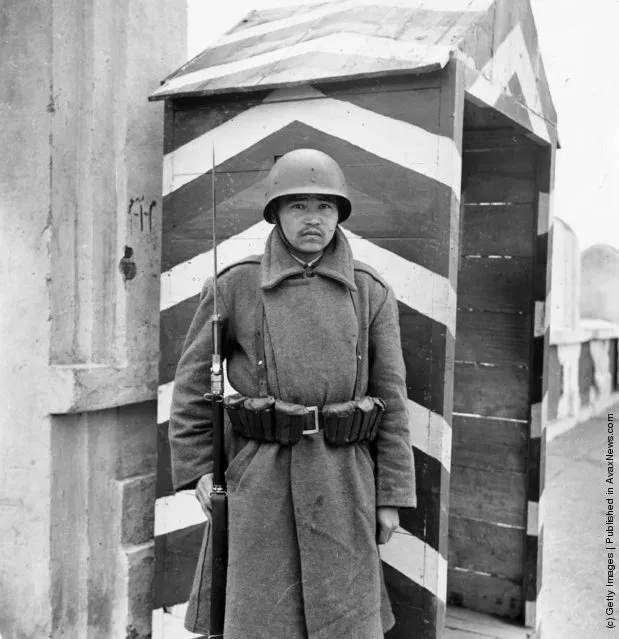 1955:  An Iranian soldier on sentry duty at his post near the Russian border at Babol-Sar, Iran