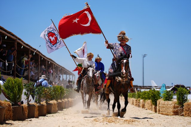 People ride horse during 6th Ethnosport Culture Festival at Ataturk Airport in Istanbul, Turkiye on June 08, 2024. (Photo by Adem Kutucu/Anadolu via Getty Images)