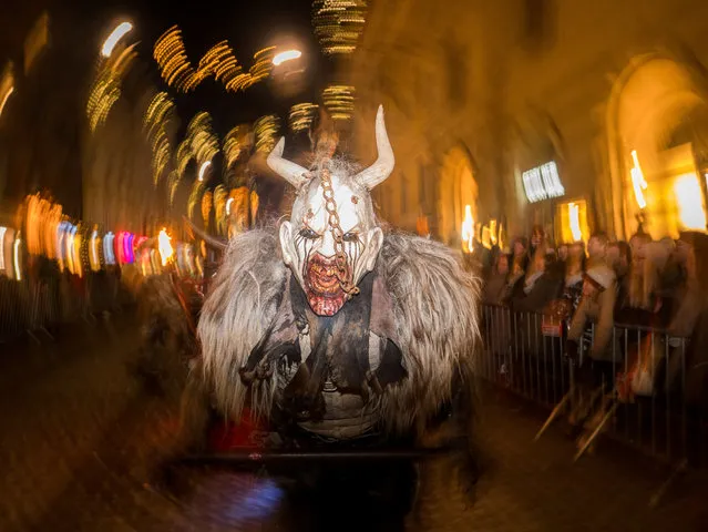 A devil character seen running in the centre of Graz, Austria on December 3, 2017. (Photo by Jana Cavojska/SOPA Images/LightRocket via Getty Images)