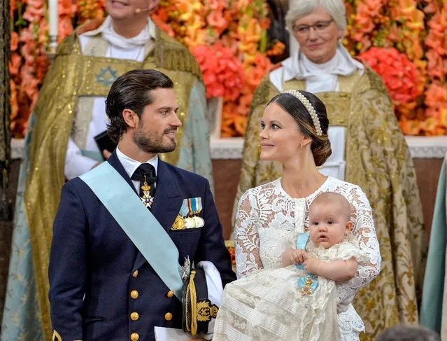 Prince Carl Philip and Princess Sofia with Prince Alexander during his christening at the Palace Chapel of the Drottningholm Palace, Stockholm, Sweden September 9, 2016. (Photo by Jonas Ekstromer/Reuters/TT News)