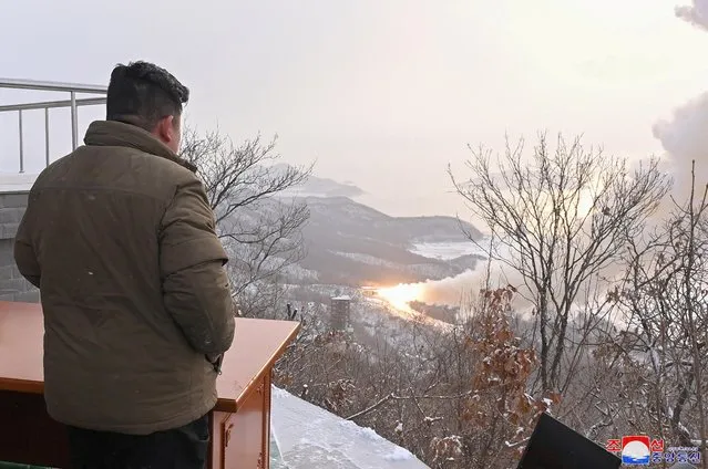 North Korean leader leader Kim Jong Un guides a “high-thrust solid-fuel motor” test as part of the development of a new strategic weapon, at the Sohae Satellite Launching Ground in Tongchang-ri, North Korea, December 15, 2022 in this photo released by North Korea's Korean Central News Agency (KCNA). (Photo by KCNA via Reuters)