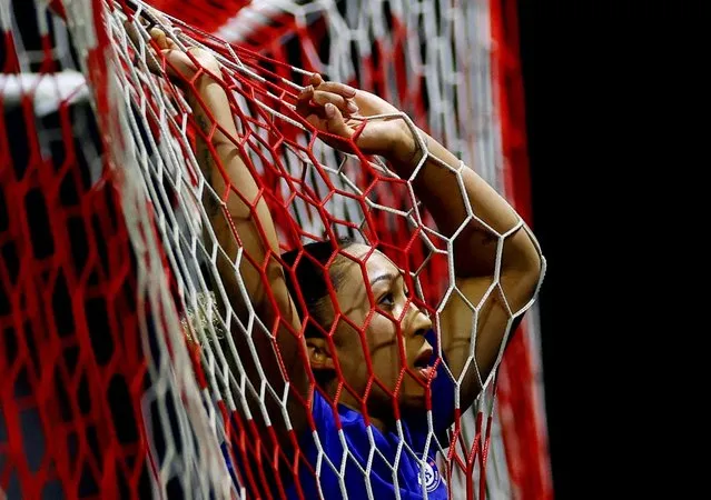 Lauren James of Chelsea collides with the goal net after missing a chance during the FA Women's Continental Tyres League Cup match between Tottenham Hotspur and Chelsea at Brisbane Road on January 25, 2023 in London, England. (Photo by Paul Childs/Reuters)