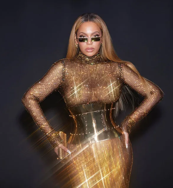American singer-songwriter Beyoncé wows in a sparkling sheer outfit with a gold corset. The Break My Soul singer, 41, wore the glittering dress and shades for her annual Oscars afterparty on Sunday night,  March 12, 2023. (Photo by Instagram)