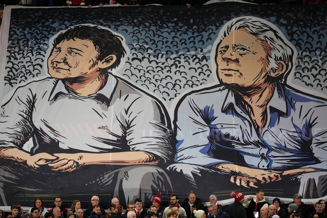 A banner of former Nottingham Forest manager Brian Clough (left) with assistant Peter Taylor before the UEFA Europa League, league phase match at the City Ground, Nottingham, UK on Thursday, November 27, 2025. (Photo by Mike Egerton/PA Images via Getty Images)