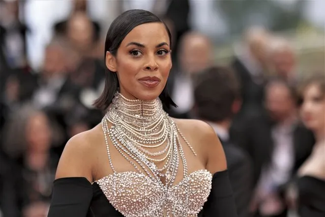 English singer and television presenter Rochelle Humes poses for photographers upon arrival at the premiere of the film “Indiana Jones and the Dial of Destiny” at the 76th international film festival, Cannes, southern France, Thursday, May 18, 2023. (Photo by Vianney Le Caer/Invision/AP Photo)